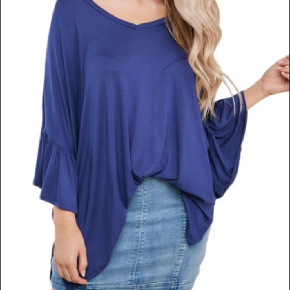 New Blue Plus Size Ruffle Sleeve Oversize Top